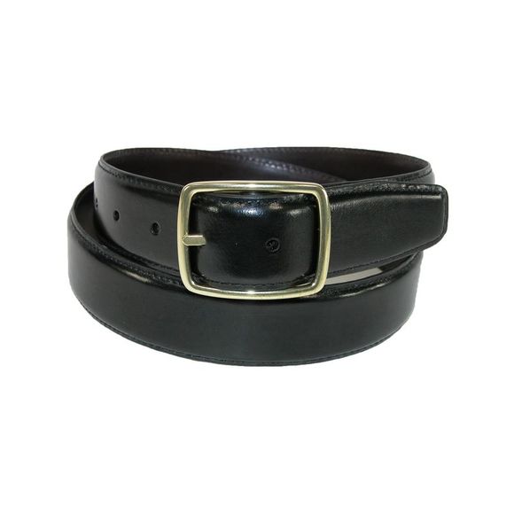 Aquarius Men's Reversible Leather Belt with Gold Center Bar Buckle - Picture 6 of 6